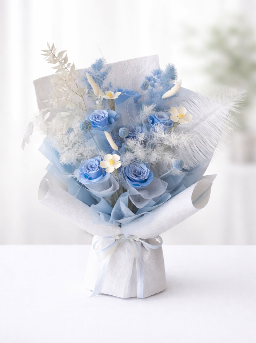 Preserved Flower Bouquet--永生花花束 Blue Roses Bouquet-Vancouver Flower Delivery