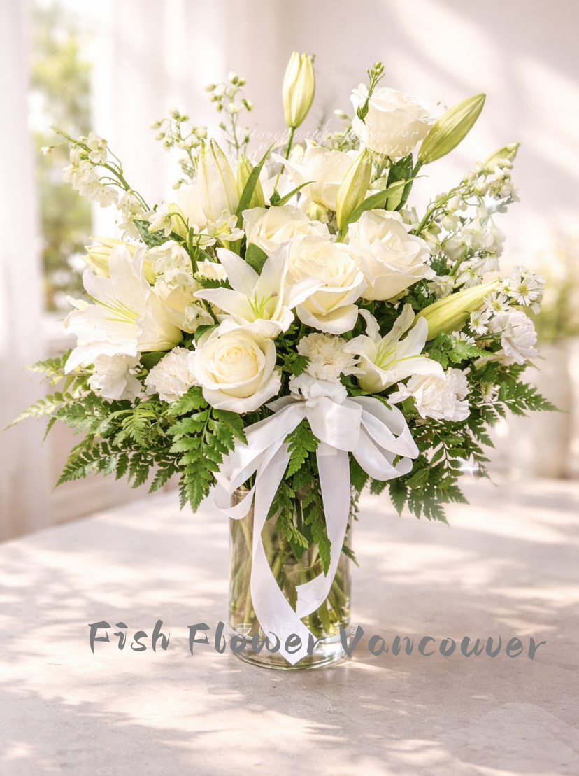 Sympathy White & Blue--Vase Arrangement