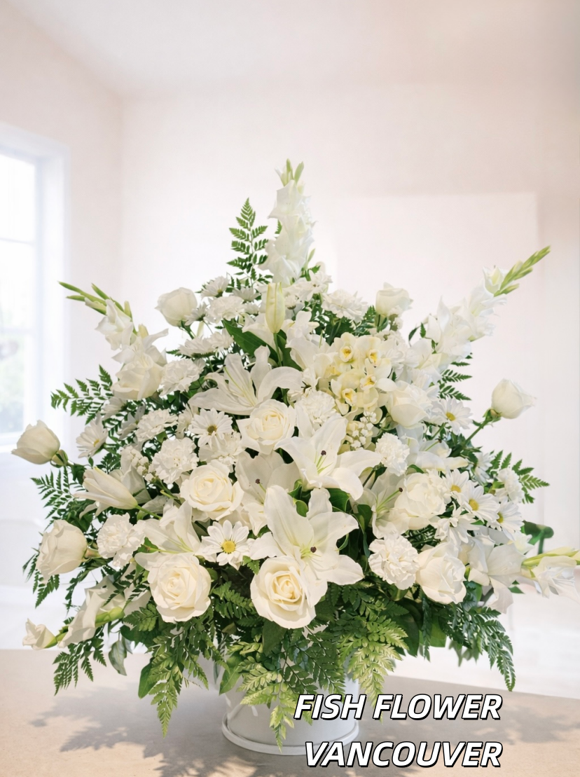 Heavenly White Tribute Sympathy Basket Arrangement