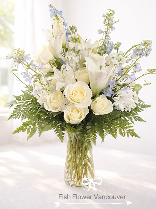 Sympathy White & Blue--Vase Arrangement