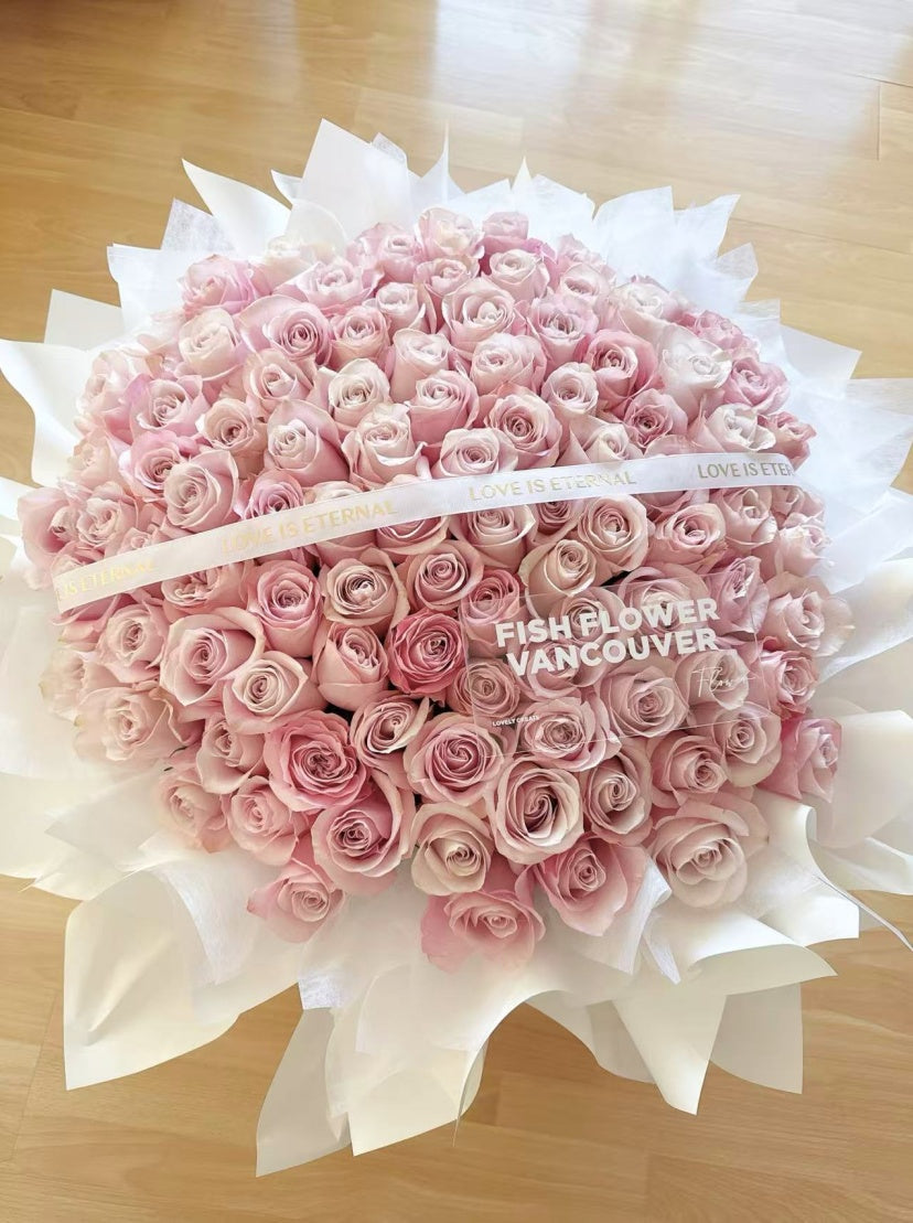 V Day ❤️24 --99 Stems Pink Rose Bouquet